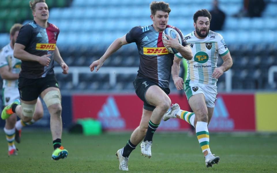 Quins' Luke Northmore breaks clear during his side's impressive and entertaining win over Northampton  - GETTY IMAGES