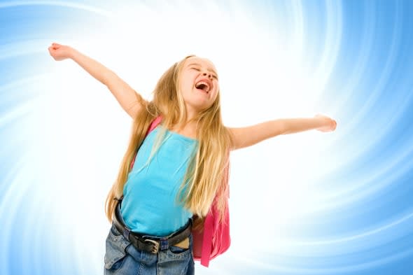 happy young girl with a pink...