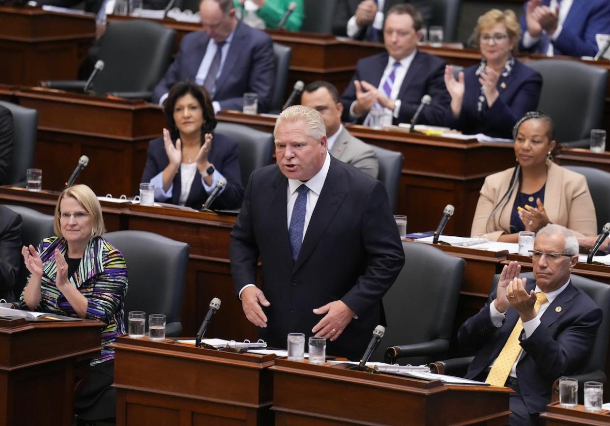 Ontario Premier Doug Ford said he is 'tripling down' after suggesting that judges and justices of the peace are too lenient on criminals and are letting people out on bail too frequently. Ford said he wants to see more judicial officials appointed who will help keep people in jail.  (Nathan Denette/The Canadian Press - image credit)