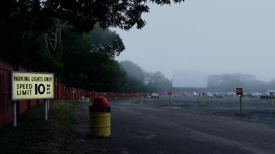 Wellfleet Drive-In Theatre, captured by filmmakers on a foggy night, is one of 11 outdoor movie theaters featured in April Wright's documentary "Back to the Drive-in."