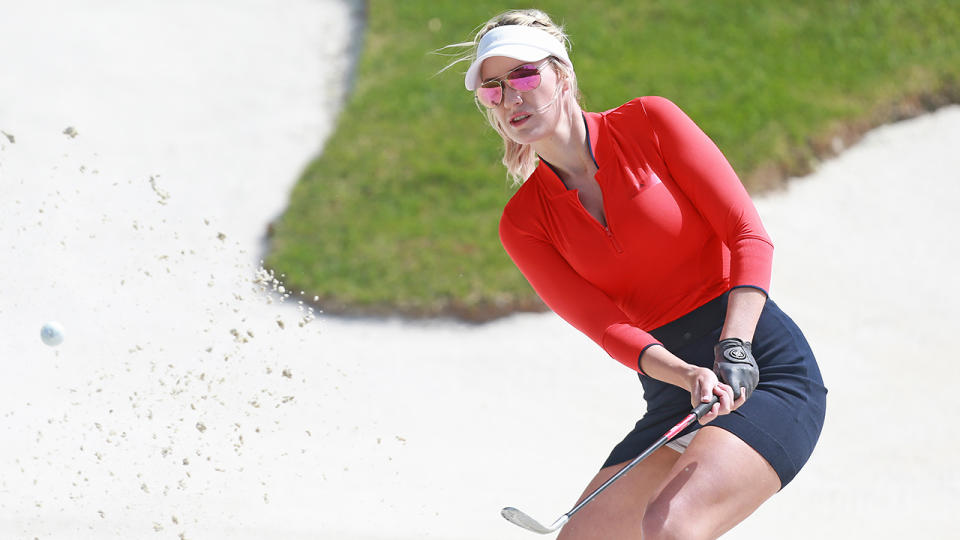 Paige Spiranac, pictured here in action at the PGA TOUR Champions Bass Pro Shops Legends of Golf in 2019.