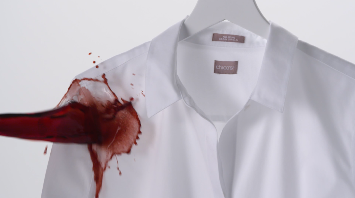 Chico’s No-Iron Cotton Step-Hem Stain Shield Shirt repels water and oil-based liquids (think red wine, coffee, salad dressing) so you can avoid stains. (Photo: Chico’s)