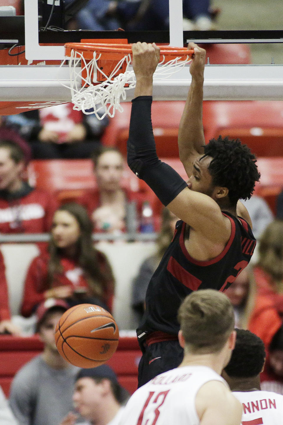 Stanford guard Bryce Wills (2) dunks during the second half of an NCAA college basketball game against Washington State in Pullman, Wash., Sunday, Feb. 23, 2020. Stanford won 75-57. (AP Photo/Young Kwak)