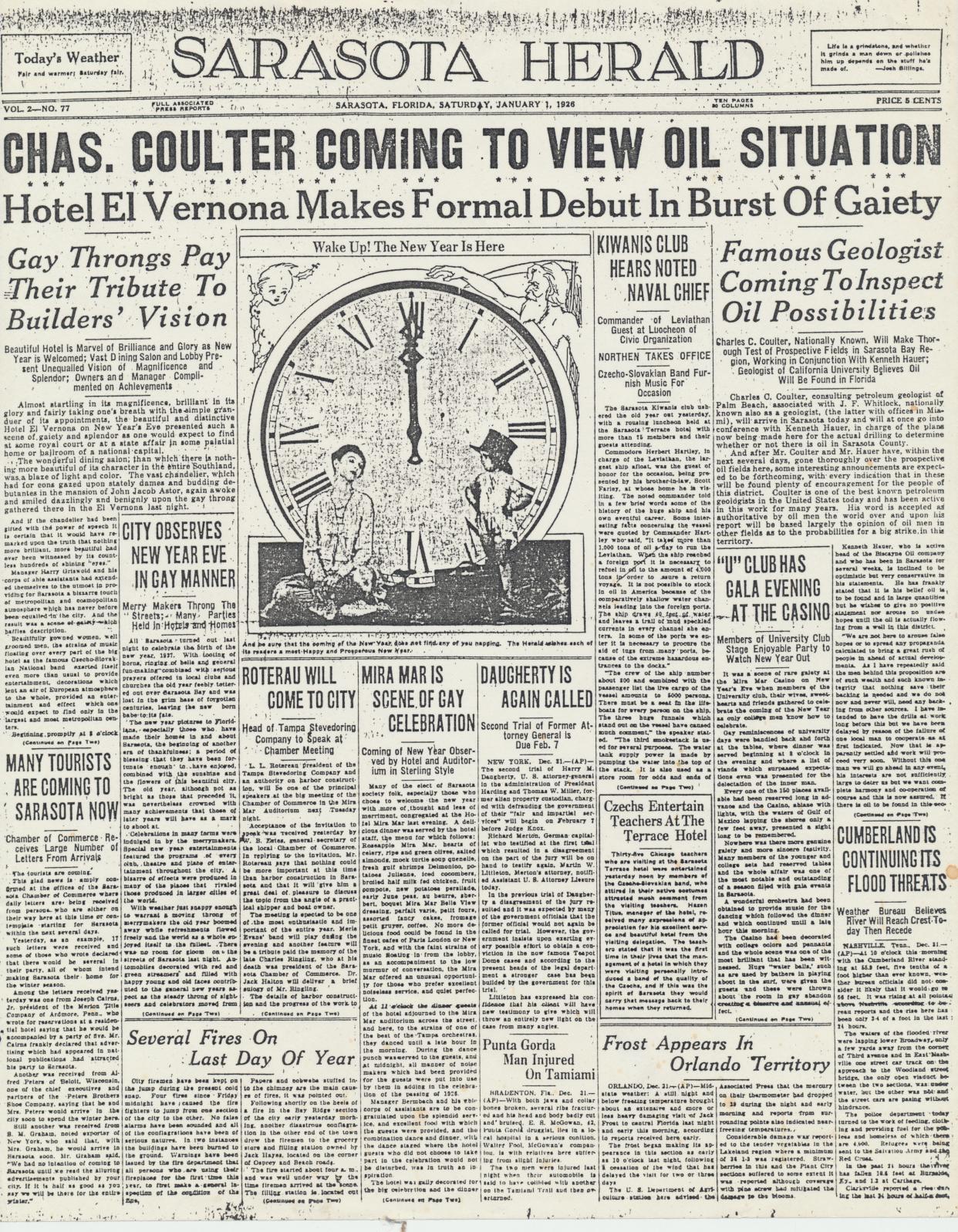 On New Year’s Day, 1926, Sarasota had no idea that the party was just about over.