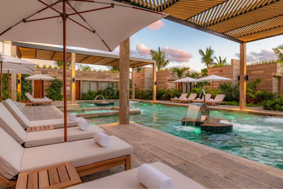 The Waldorf Astoria Cancun’s spa has its own pool with with hydrotherapy massage nooks throughout.