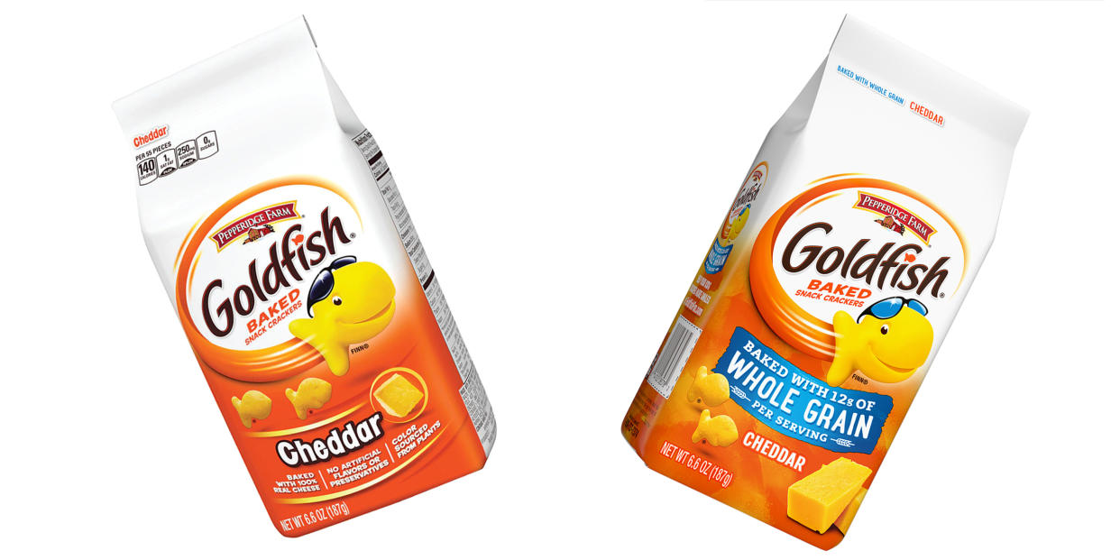 With a little protein and some extra fiber, but not at the sacrifice of taste or texture, Whole Grain Cheddar Goldfish are at the coolest in the school.  (Campbell's)