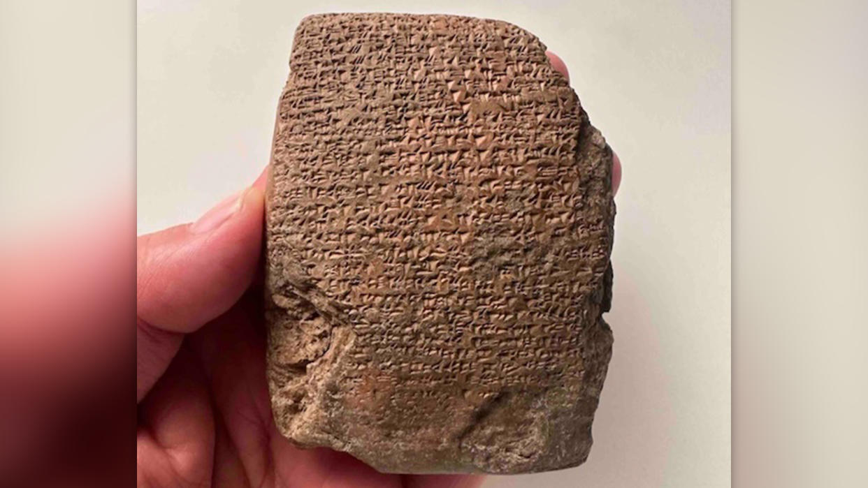  Ancient tablet inscribed with cuneiform text in both the Hittite and Hurrian languages. 