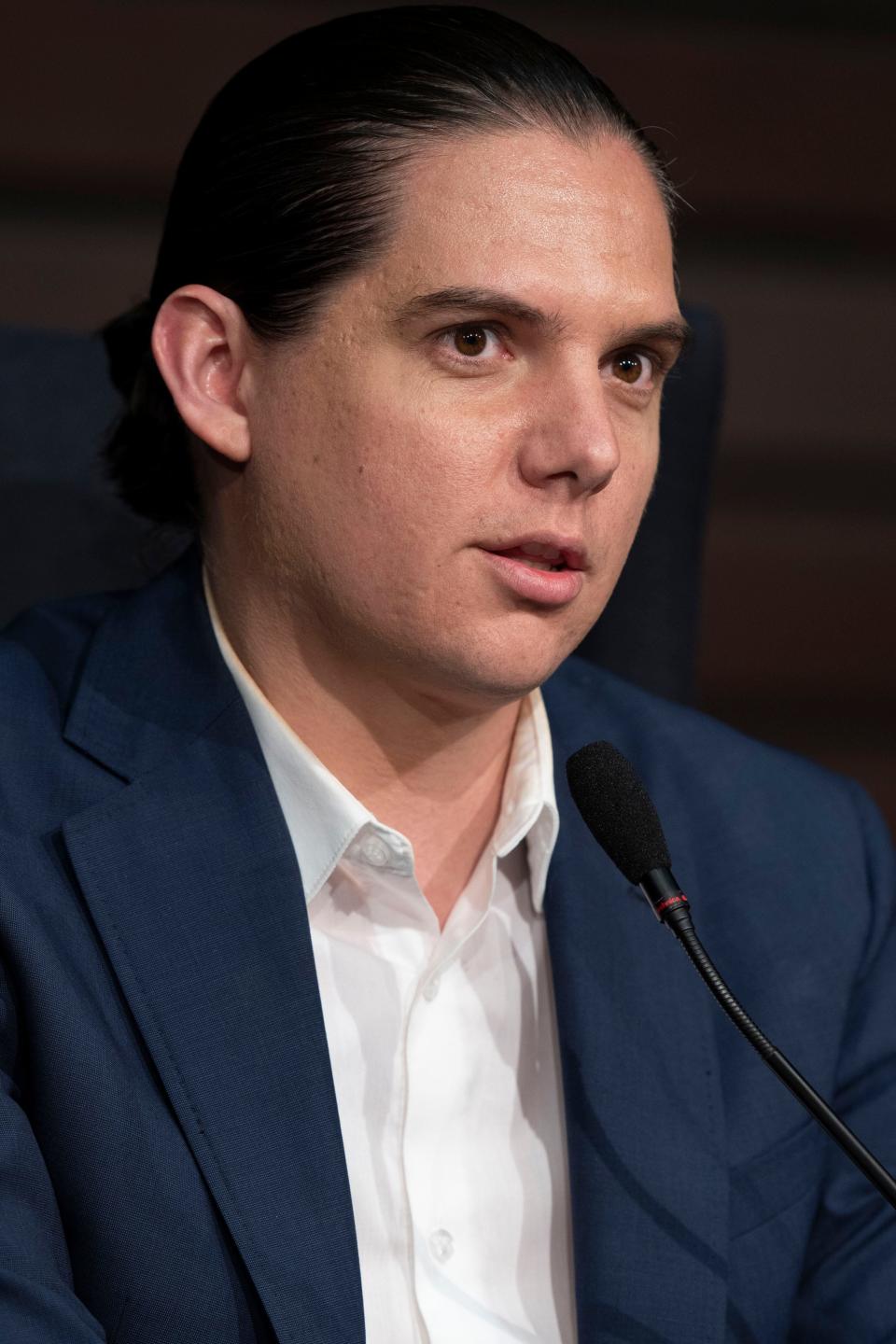 Robby Starbuck, Republican candidate for the Fifth Congressional District, answers questions during a primary candidates forum hosted by The Tennessean at the George Shinn Events Center on the campus of Lipscomb University, Thursday, May 19, 2022, in Nashville, Tennessee. 