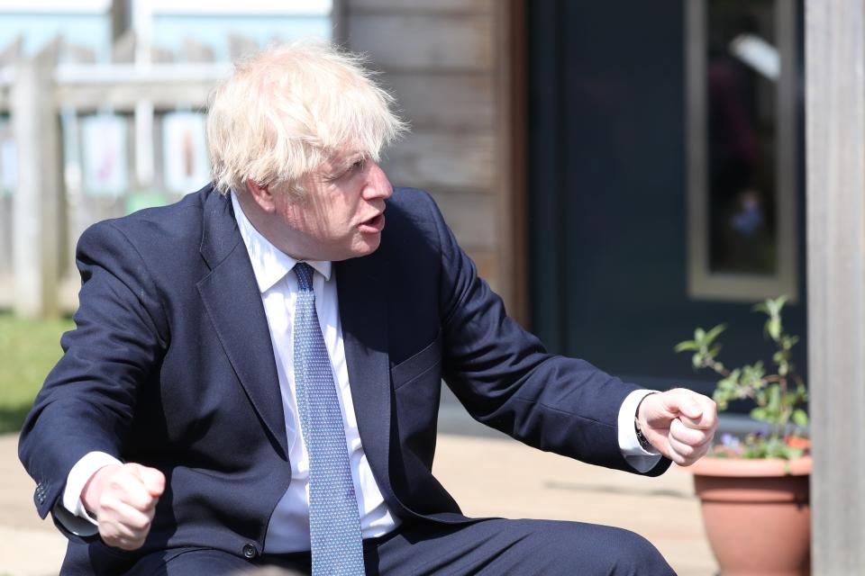 <p>Boris Johnson at a school in Durham today</p> (PA)