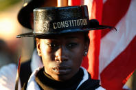 <p>Andrea Roberts-Davis, of Detroit, a sailor on the USS Constitution, stands in a color guard during rehearsal for the annual Boston Pops Fireworks Spectacular on the Esplanade, Monday, July 3, 2017, in Boston, Mass. (Photo: Michael Dwyer/AP) </p>