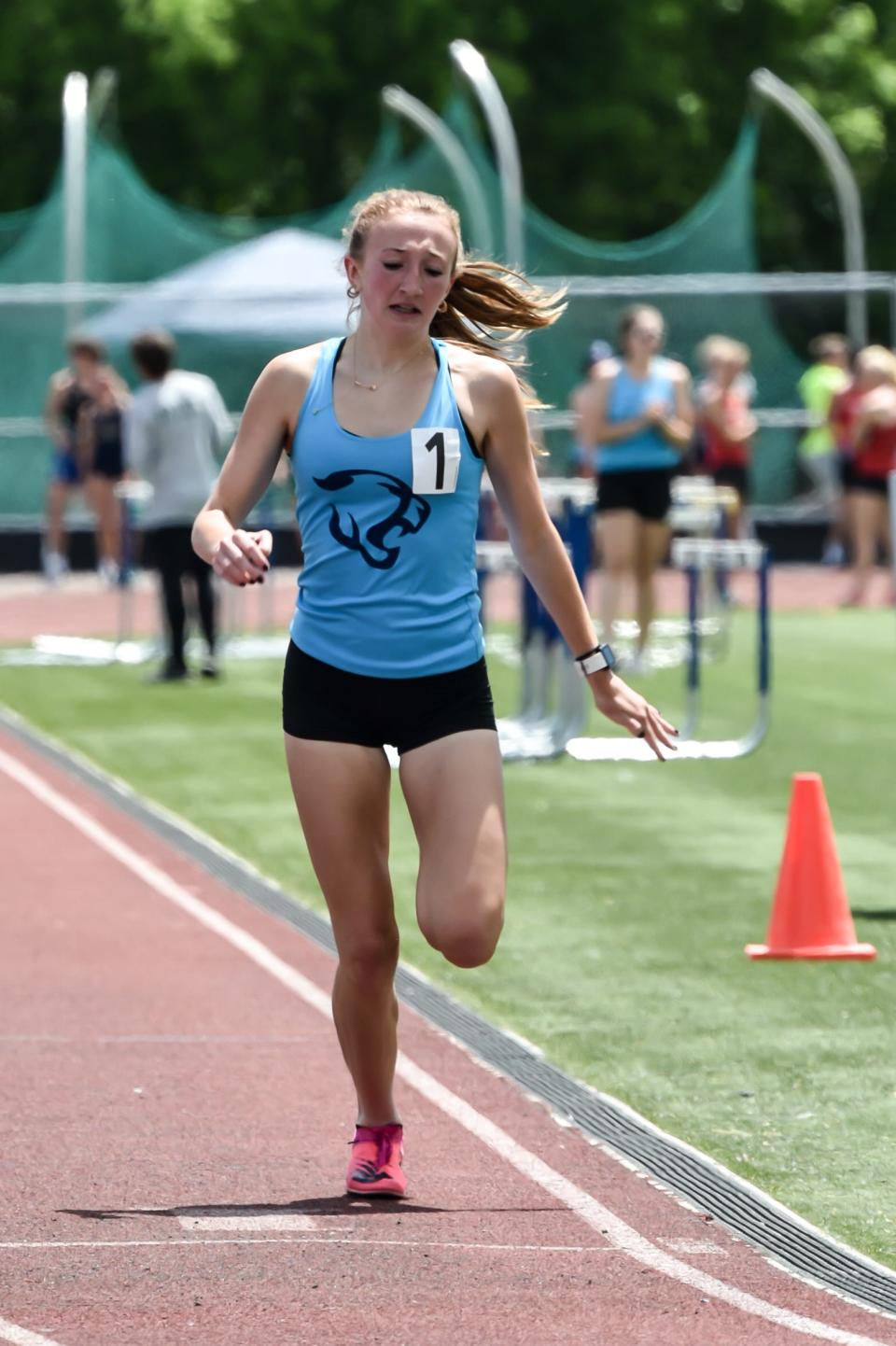 Mount Mansfield's Finley Barker seen here at the 2022 Vermont D1 State Track and Field Championships held at Burlington High School.