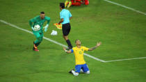 2016 Rio Olympics - Soccer - Final - Men's Football Tournament Gold Medal Match Brazil vs Germany - Maracana - Rio de Janeiro, Brazil - 20/08/2016. Neymar (BRA) of Brazil celebrates with goalkeeper Weverton (BRA) of Brazil after they won the penalty shootout and the gold medal. REUTERS/Murad Sezer