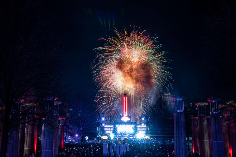 Fireworks ignite over during Nashville’s Big Bash, New Years Eve celebration at Bicentennial Capitol Mall State Park in Nashville , Tenn., Monday, Jan. 1, 2024.