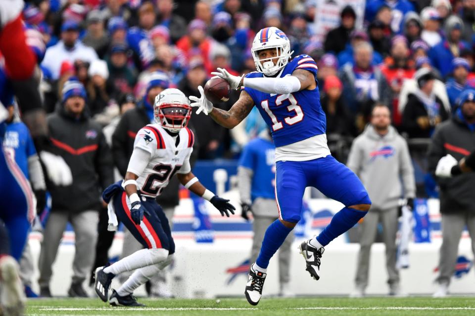 Gabe Davis, who lit up the Kansas City Chiefs for 201 yards and four touchdowns in the playoffs two seasons ago, caught a career-high seven TDs for the Buffalo Bills last year.