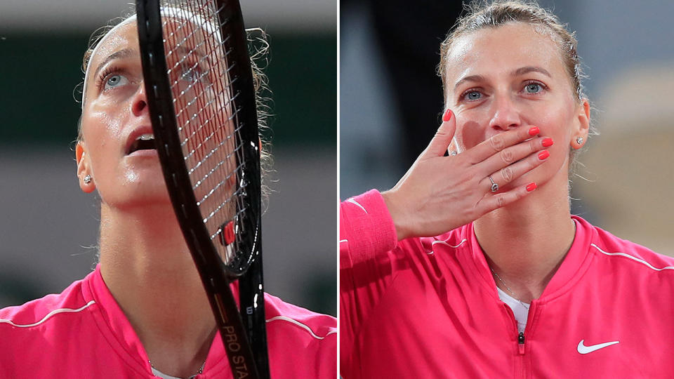 Pictured here, an emotional Petra Kvitova breaks down at the French Open.