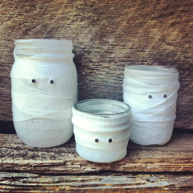 14) Wrapped Mummy Mason Jars