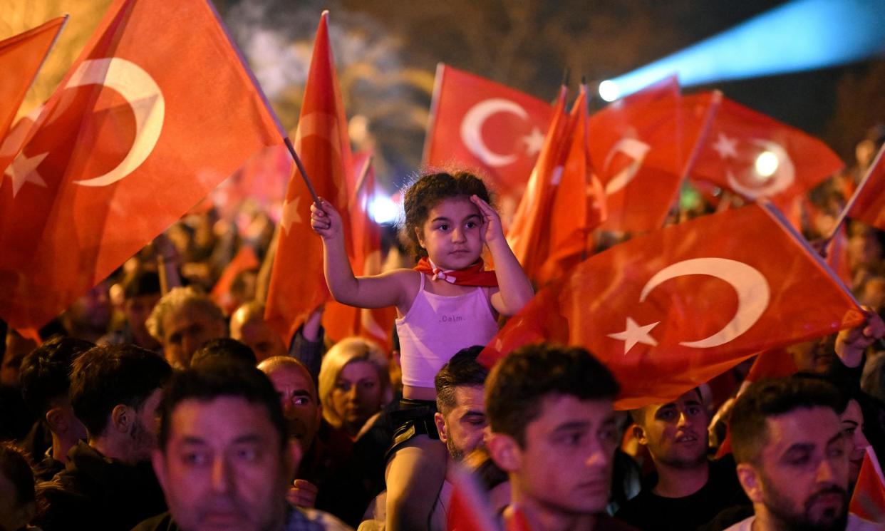 <span>Supporters of the Republican People's party (CHP) in Istabbul celebrate after municipal elections across Turkey on Sunday.</span><span>Photograph: Yasin Akgül/AFP/Getty Images</span>