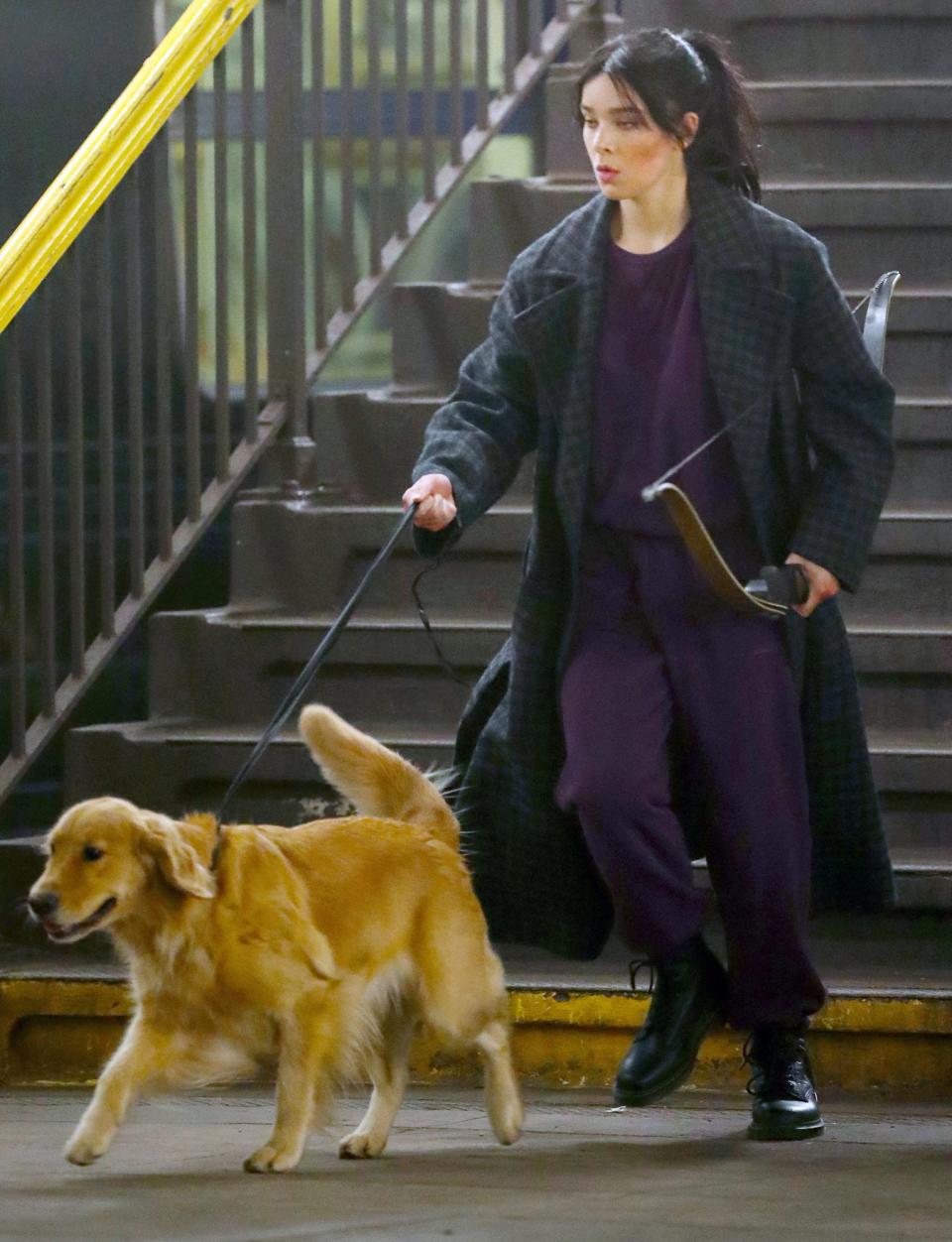 <p>Hailee Steinfled is seen in full character as Kate Bishop on the set of Disney+'s new series <em>Hawkeye </em>on Wednesday in N.Y.C.</p>