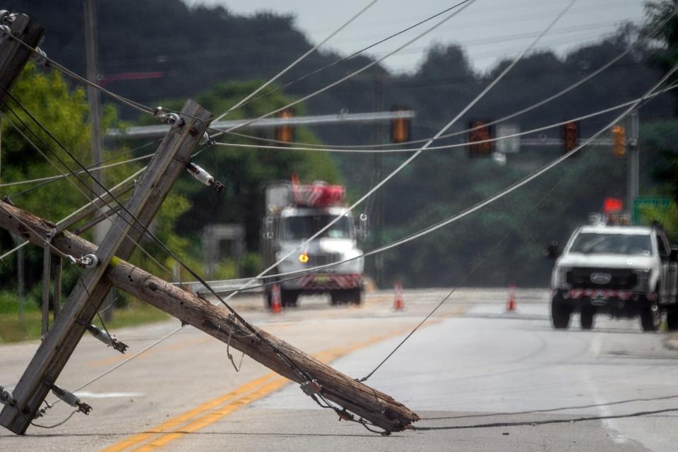 Downed utilities continue to close Church Road and the Susquehanna Trail around noon on July 17, 2024.