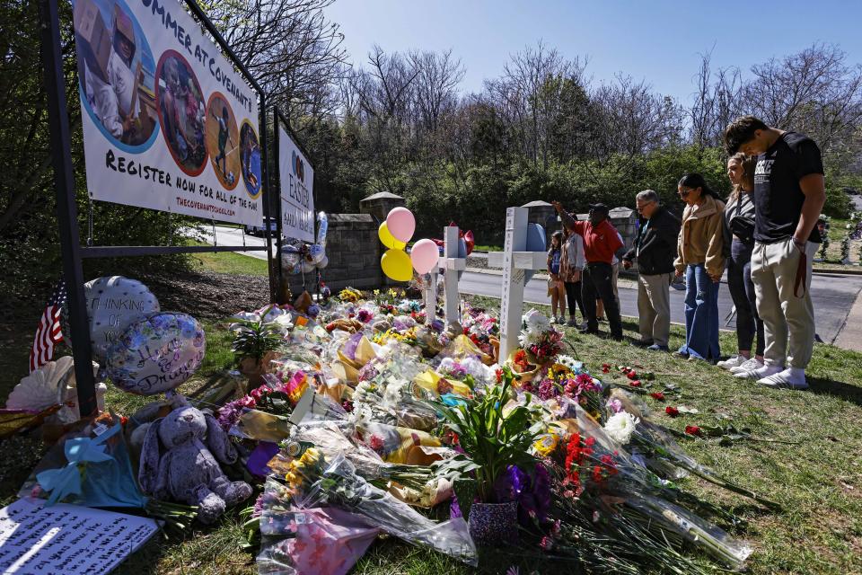 Covenant school shooting tributes (Wade Payne / AP)