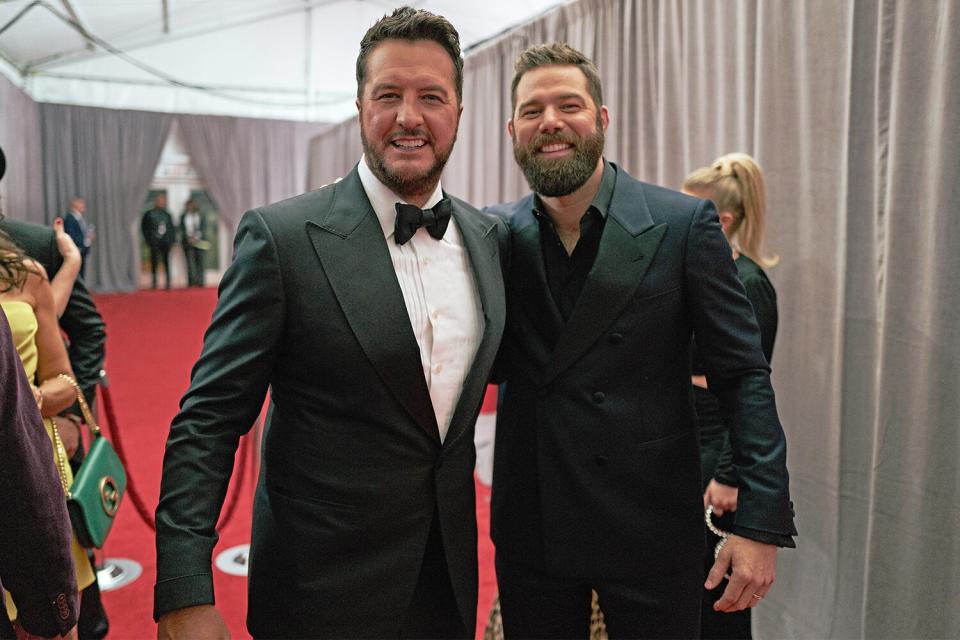 NASHVILLE, TENNESSEE - NOVEMBER 09: Luke Bryan and Jordan Davis attend the 56th Annual Country Music Association Awards at Bridgestone Arena on November 09, 2022 in Nashville, Tennessee. (Photo by John Shearer/Getty Images for CMA)