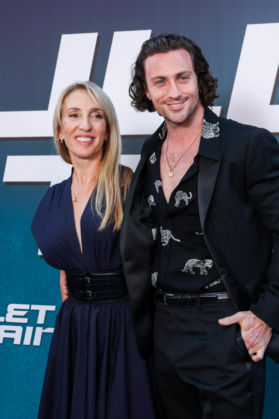 Sam and Aaron Taylor-Johnson attend the Bullet Train premiere at Le Grand Rex on July 18, 2022.