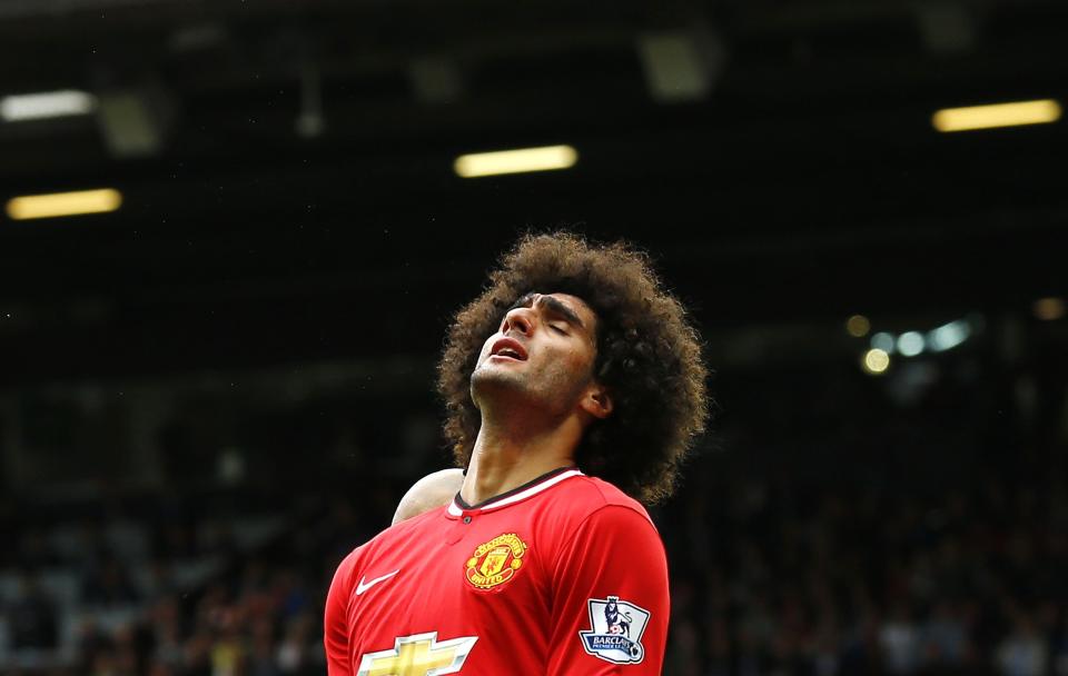 Manchester United's Fellaini reacts during their English Premier League soccer match against Swansea City at Old Trafford in Manchester