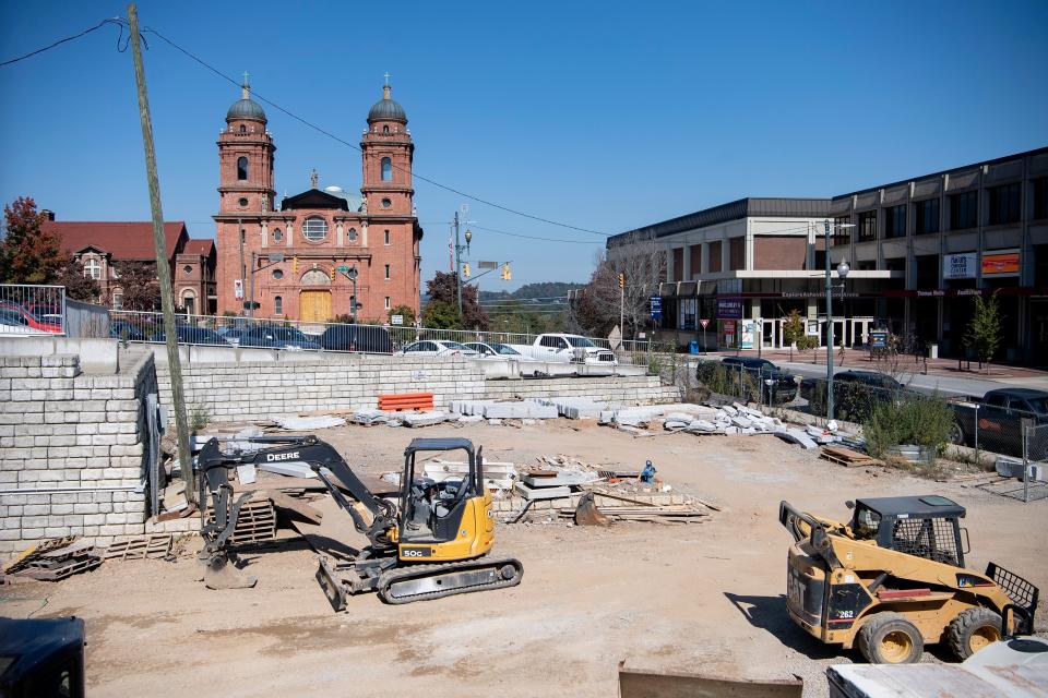 A property called 68 Haywood St., the empty lot across the street from the Harrah's Cherokee Center and better known as the "Pit of Despair," was being used as a staging area for  construction along Haywood Street on Oct. 6, 2020. 