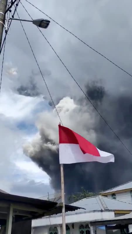 Sinabung volcano spews volcanic ash during eruption in Karo, North Sumatra province, Indonesia