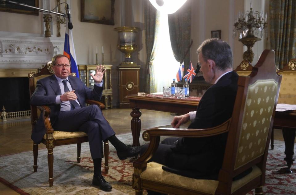 Russian ambassador to the UK Andrei Kelin appearing on BBC’s The Andrew Marr Show (Jeff Overs/BBC/PA) (PA Media)