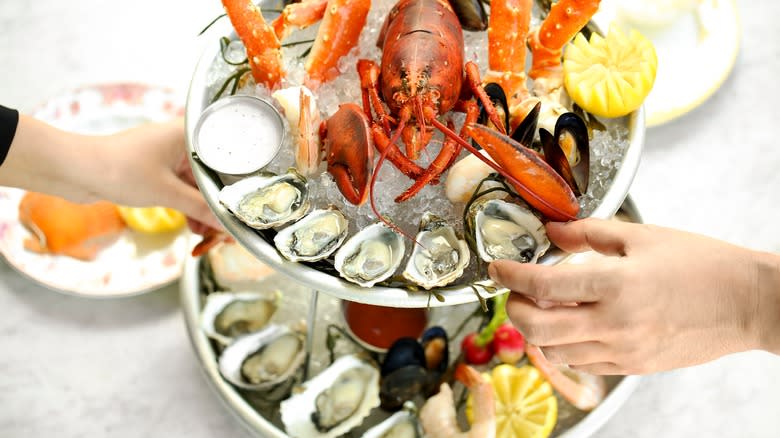 Seafood tower with lobster