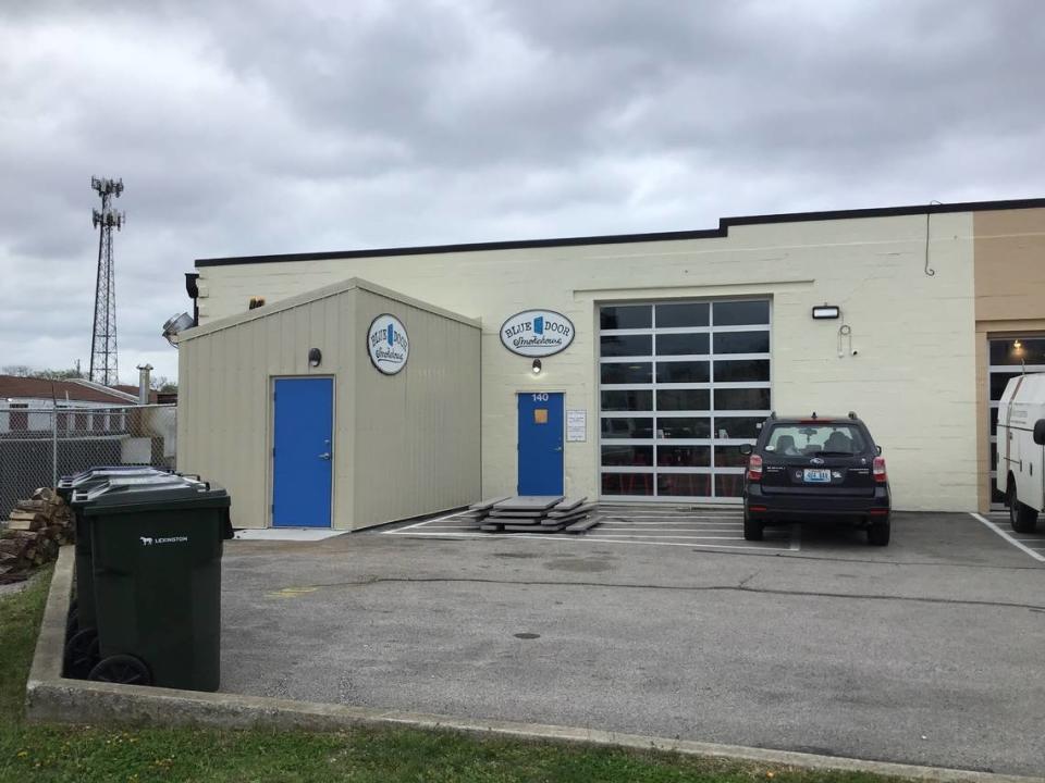 The new Blue Door Smokehouse is on National Avenue, at the back of a building that also includes Wild Lab Bakery and Void Sake’s new taproom. The restaurant’s parking is in a gravel lot by Mirror Twin Bakery.