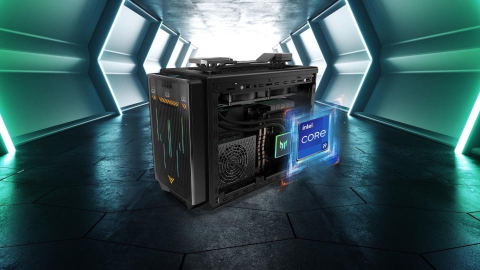 Acer Predator Orion X marketing image showing a graphics for the 13th gen Intel Core i9 CPU