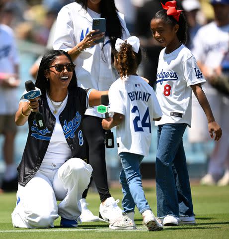 <p>John McCoy/Icon Sportswire via Getty </p> From left: Natalia, Capri and Bianka Bryant at Dodgers Stadium