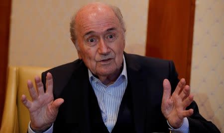 Former FIFA President Sepp Blatter gestures during an interview with Reuters in Zurich, Switzerland April 10, 2018. Picture taken April 10, 2018. REUTERS/Arnd Wiegmann