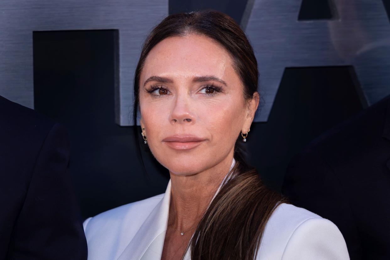 Victoria Beckham poses for photographers upon arrival at the premiere of the television programme 'Beckham' on Tuesday, Oct. 3, 2023 in London. (AP Photo/Vianney Le Caer)