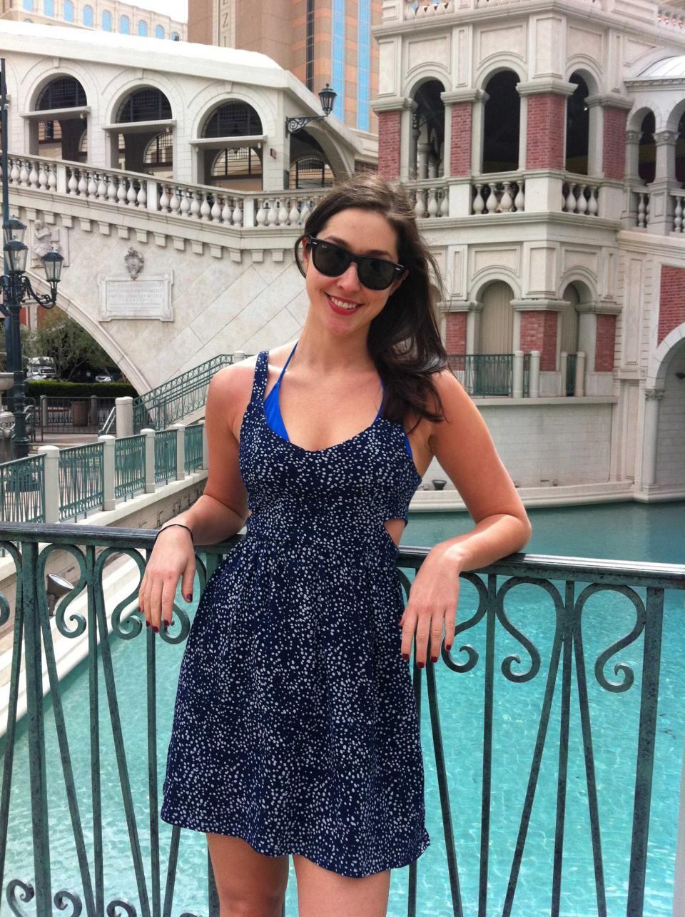 A woman wearing sunglasses at the Venetian in Las Vegas.