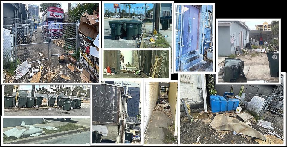 Pictures of blighted and trash-filled property behind some Daytona beachside businesses show what those areas looked like before a city-led cleanup effort. Mayor Derrick Henry helped spark the recent beachside cleanup program.
