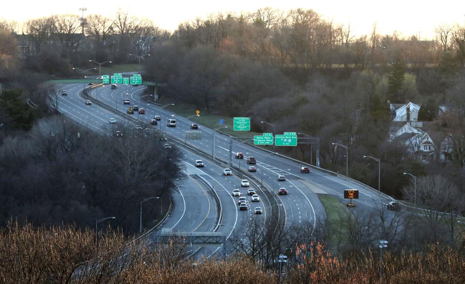 A normally packed parkway in Yonkers, New York, carries very light traffic on Monday at 7:25 a.m. ET.