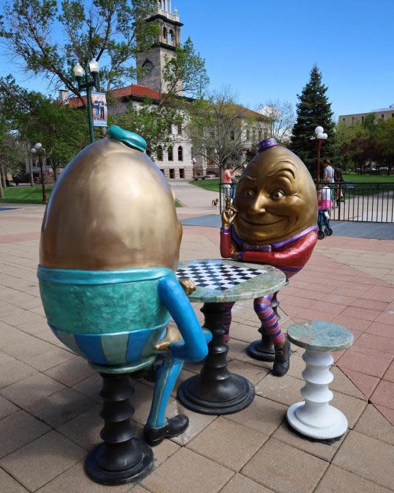 Humpty Dumpty sculpture at Plaza of the Rockies