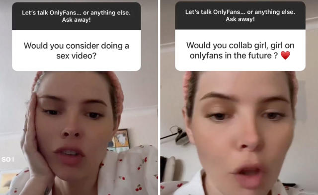 Left question reads 'Would you consider doing a sex video' over a picture of Olivia's face, and right question reads 'Would you collab girl, girl, on onlyfans in the future, over a picture of Olivia's face