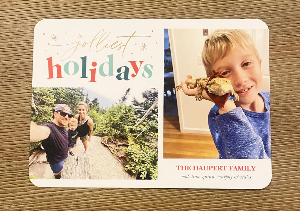 The Haupert family card, featuring the newest family member, Scales. (Courtesy Tina Haupert)