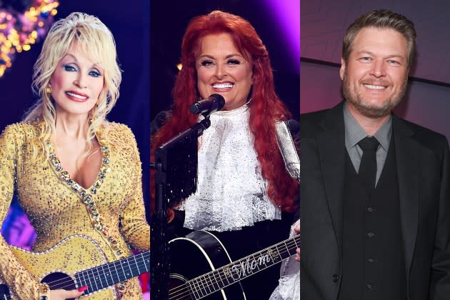 dolly-parton-Wynonna-Judd-blake-shelton - Credit: Miller Mobley/NBC/Getty Images; Terry Wyatt/Getty Images; Christopher Polk/Variety/Getty Images
