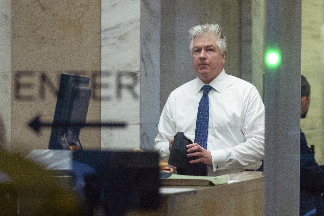 M. Evan Corcoran, an attorney for former President Donald Trump, arrives at federal court in Washington, Friday, March 24, 2023. (AP Photo/Jose Luis Magana)