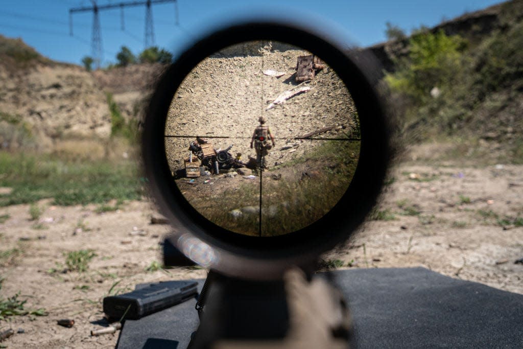 A view from the viewfinder of a Ukrainian sniper rifle at a shooting range amid Russia and Ukraine war in Donetsk Oblast, Ukraine on August 09, 2023.