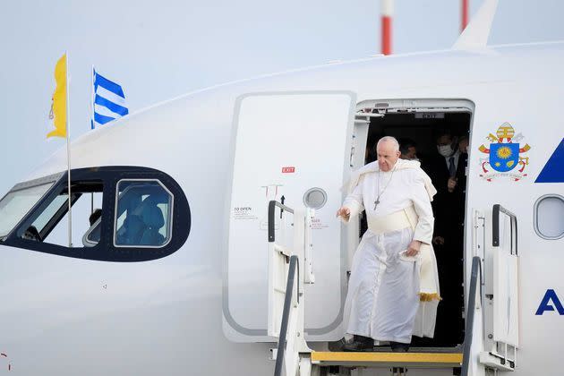 <p>Le pape François, à Athènes, le 4 décembre 2021.</p>