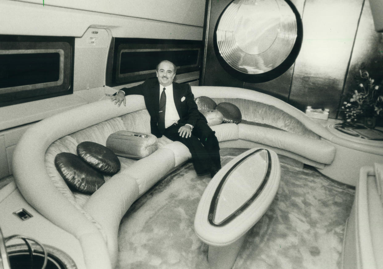 Adnan Khashoggi in one of his private planes in 1984. (Colin McConnell/Toronto Star via Getty Images)