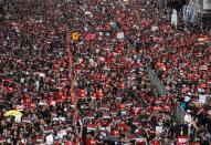 Demonstration demanding Hong Kong's leaders to step down and withdraw the extradition bill, in Hong Kong