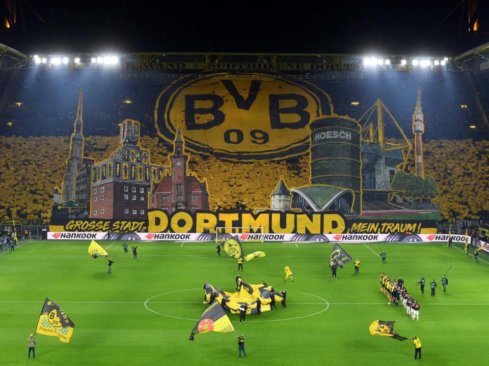 A general view of the south stand with a Dortmund fan choreography: Bongarts/Getty Images