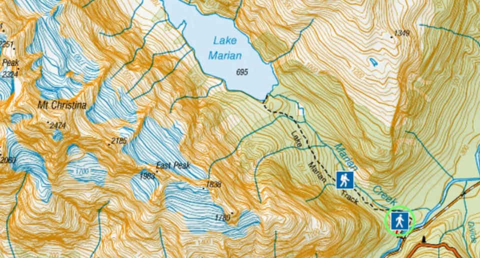 A map of the Marian Creek walking track in New Zealand where the family were.